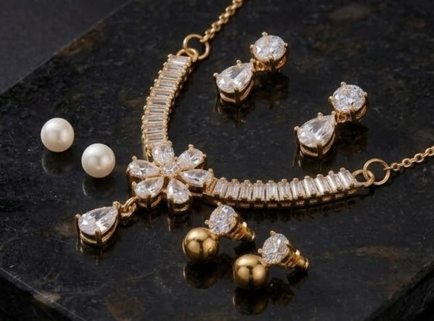 Crystal Flower Necklace Set