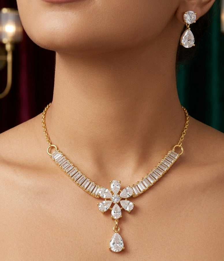 Crystal Flower Necklace Set