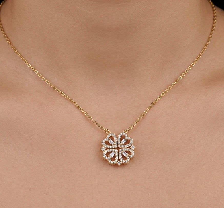 Gold Plated 4 Leaf Clover Heart Necklace