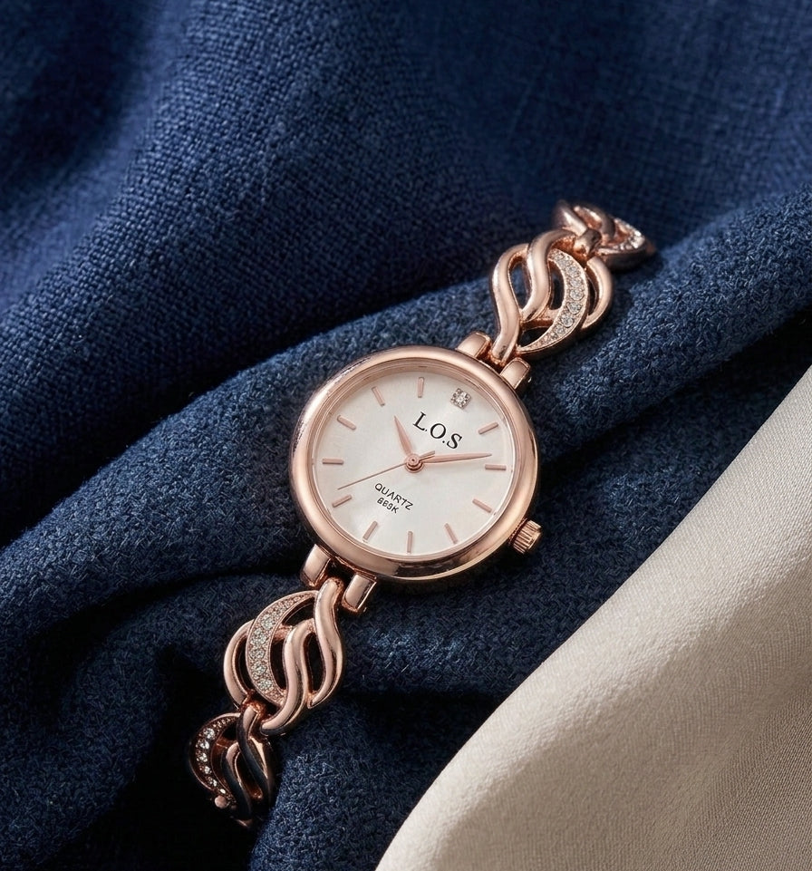 Rose Gold Crystal Bracelet Watch