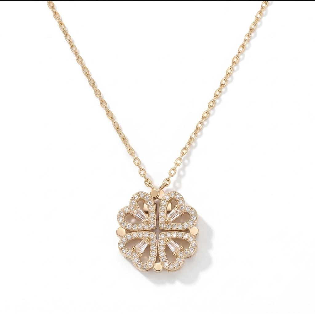 Gold Plated 4 Leaf Clover Heart Necklace