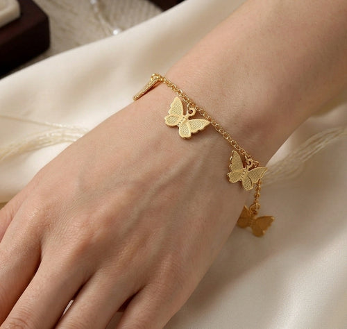 Golden Butterfly Charm Bracelet – Women's Alloy Jewelry