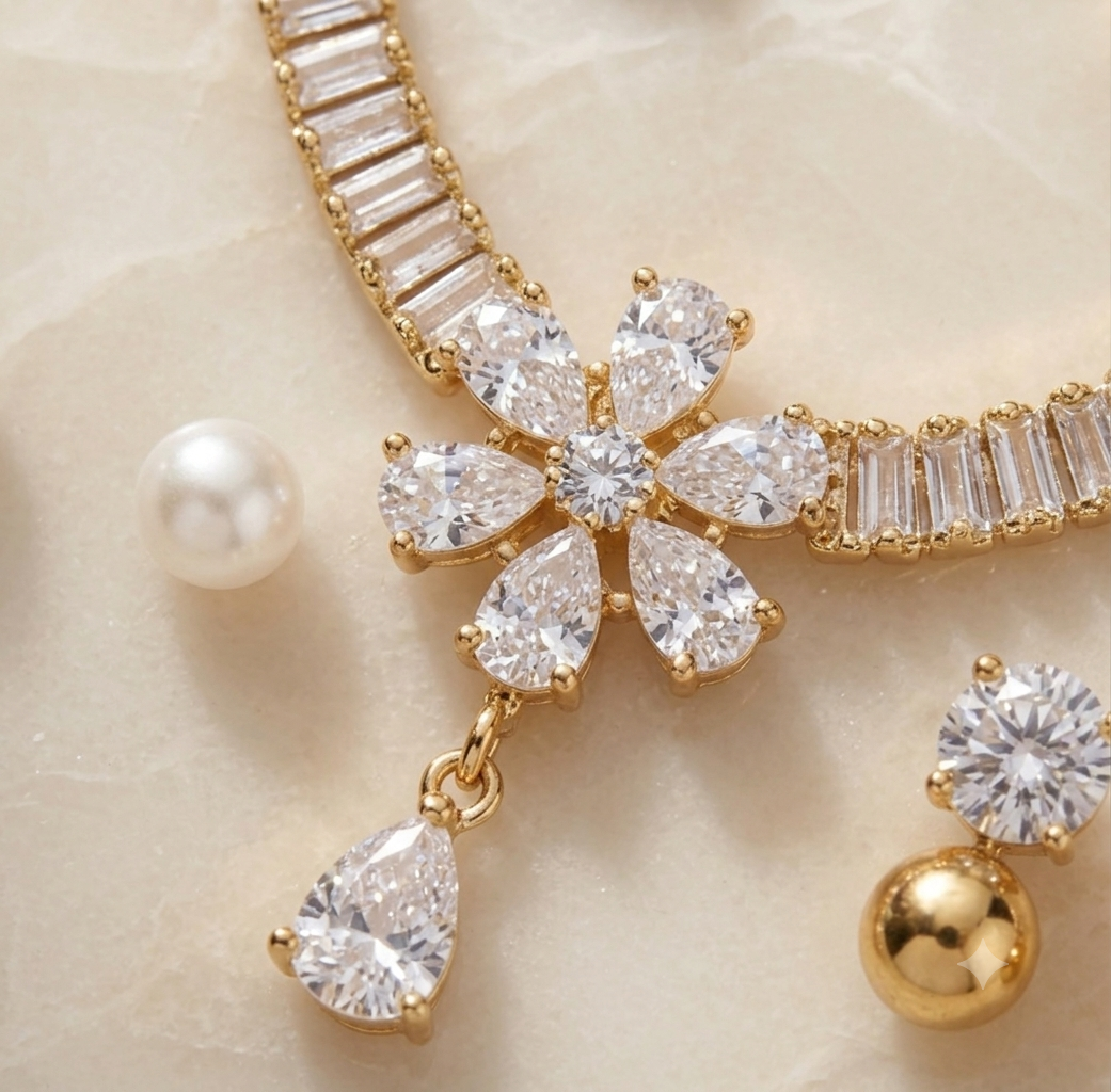 Crystal Flower Necklace Set