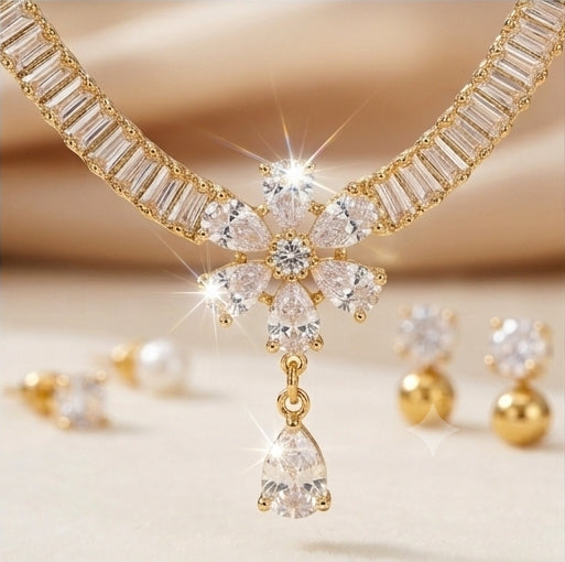 Crystal Flower Necklace Set